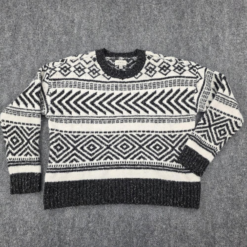 Lucky Brand Sweater Womens Medium Geometric Atzec Crewneck Pullover Soft Knit